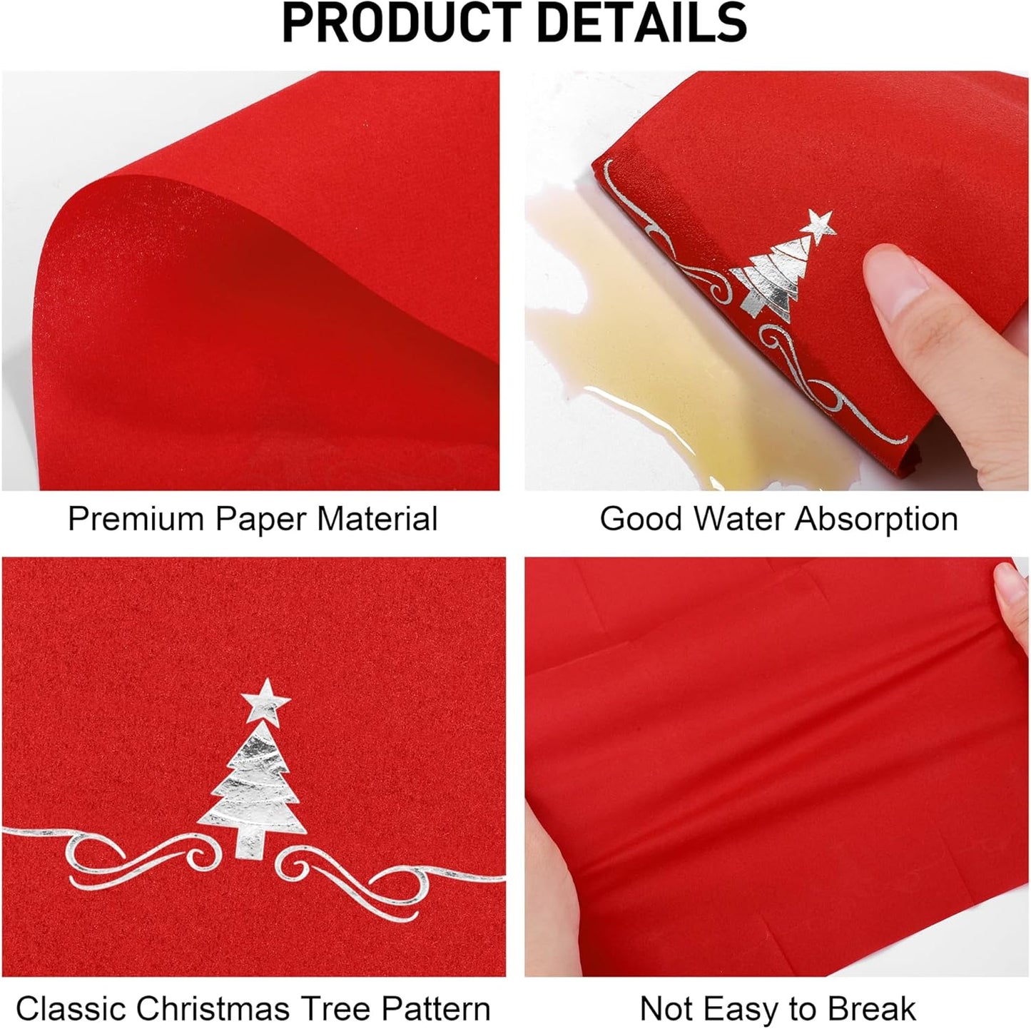 100 Pack Disposable Guest Napkins - 12 x 17 Inch Silver Foil Christmas Trees Napkins Xmas Tree Hand Towels for Bathroom Kitchen Weddings Holiday Party, Red