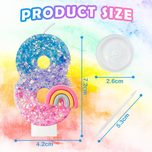 Rainbow Birthday Number Candles, Number 8 Candles, Cupcake Decorations, Macaron Birthday Cake Decorations, Cartoon Theme Party Supplies (Number 8)