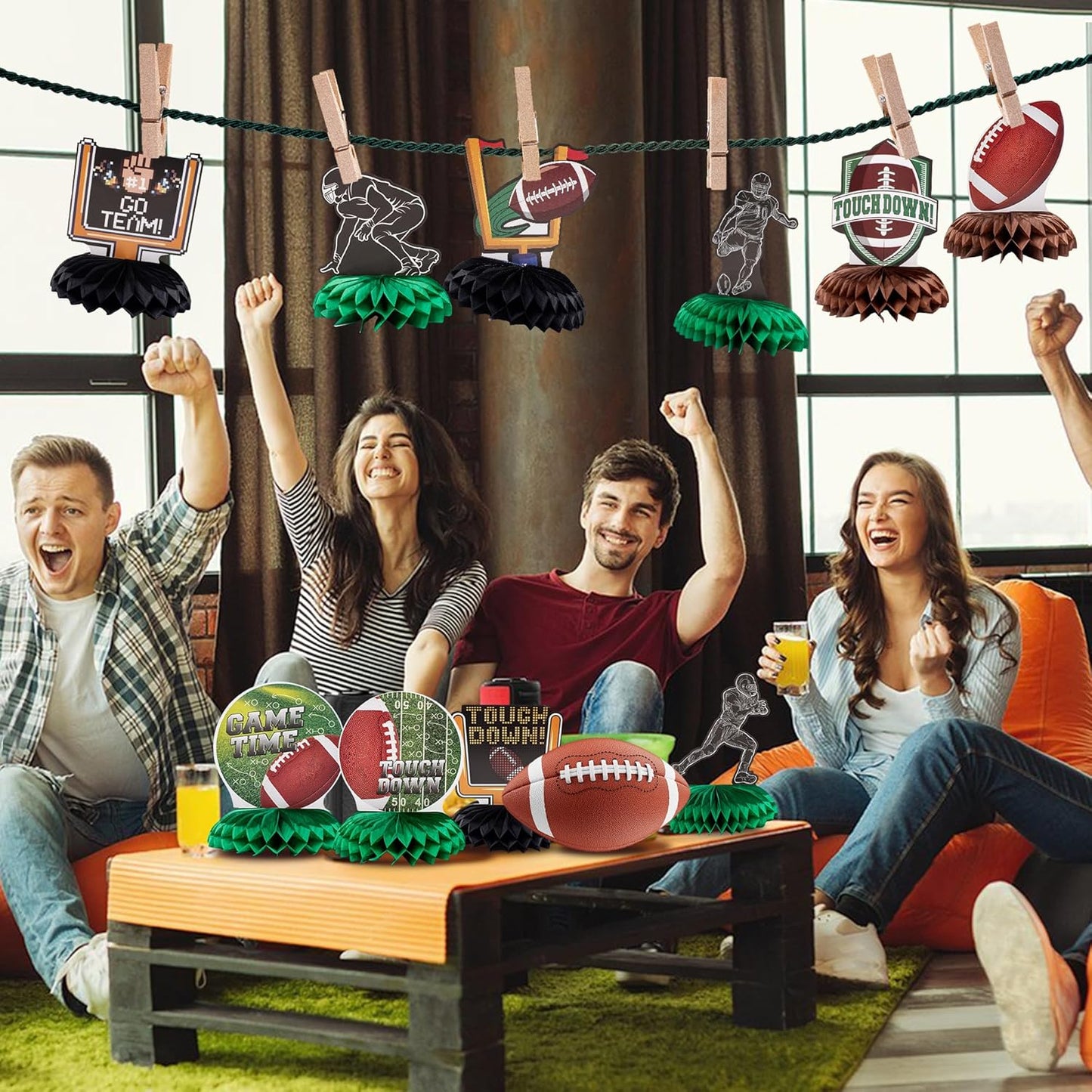 Football Party Table Decorations,Football Birthday Honeycomb Centerpieces Table Toppers,Game Day Party Table Decor Centerpiece Ornaments Supplies