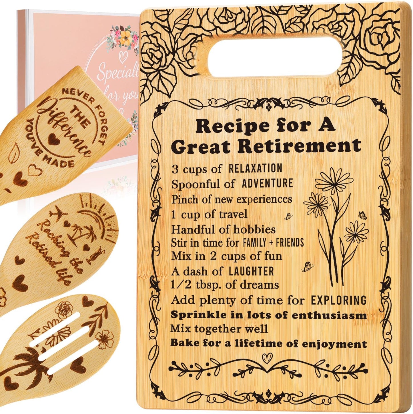 Retirement Gifts for Woman 2025, Cutting Board Set Retrement Gift for Women, Coworker Leaving Gift Going Away Gift Farewell Gift for Retired Colleague Boss Leader Friend, Recipe for a Great Retirement