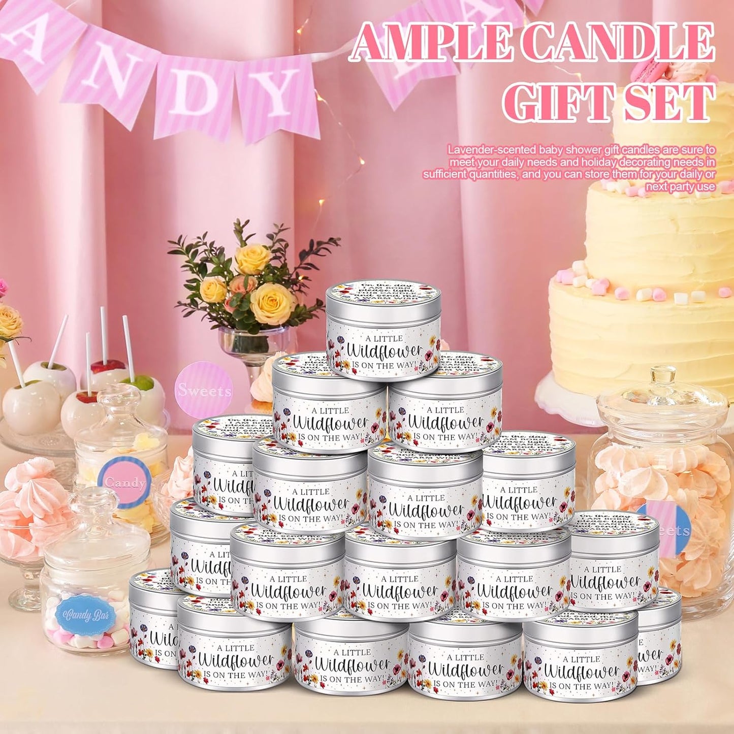MTLEE 24 Pcs Wildflowers Baby Shower Party Favors Candles Lavender Scented Baby Shower Favors for Guests Rustic Tealights Candles Gender Reveal Return Gifts Girl Boy(1.2 Oz, Colorful)