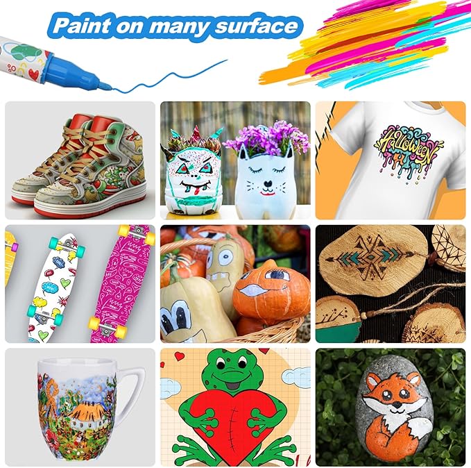 KEMYR 100 Colors Acrylic Paint Pens, Dual Tip Acrylic Paint Markers for Paper, Wood, Canvas, Stone, Rock Painting, Glass, Fabric, DIY, Ceramic, Art Supplies for Adults Drawing (Dot + Fine)