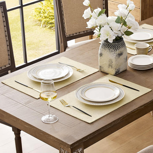 Romanstile Cloth Placemats Set of 6-12 x 18 Inch, Heat Resistant Double Layered Thickened Burlap Place Mats, Washable Linen Farmhouse Table Mats for Kitchen/Dining/Party/Outdoor, Cream