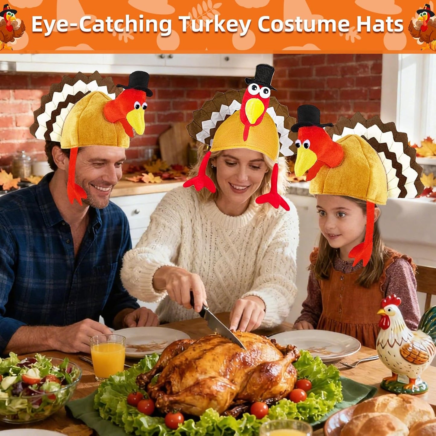 TURNMEON 2 Pack Thanksgiving Turkey Hats, Turkey Novelty Costume Hats, Thanksgiving Party Dress up Accessories Hat