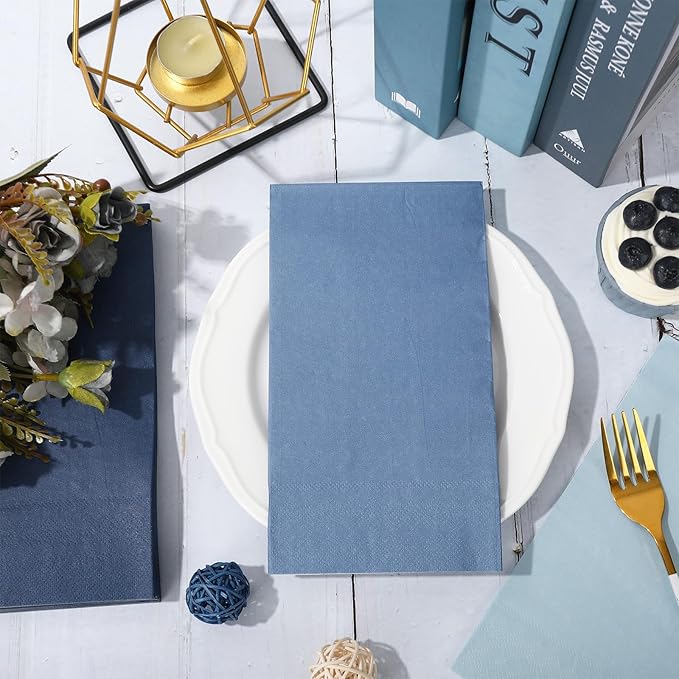 Whaline 150 Pcs Dusty Blue Guest Paper Napkin 3 Colors Disposable Guest Hand Towel Napkin Multi-colored Bathroom Napkin for Home Party Table Decor