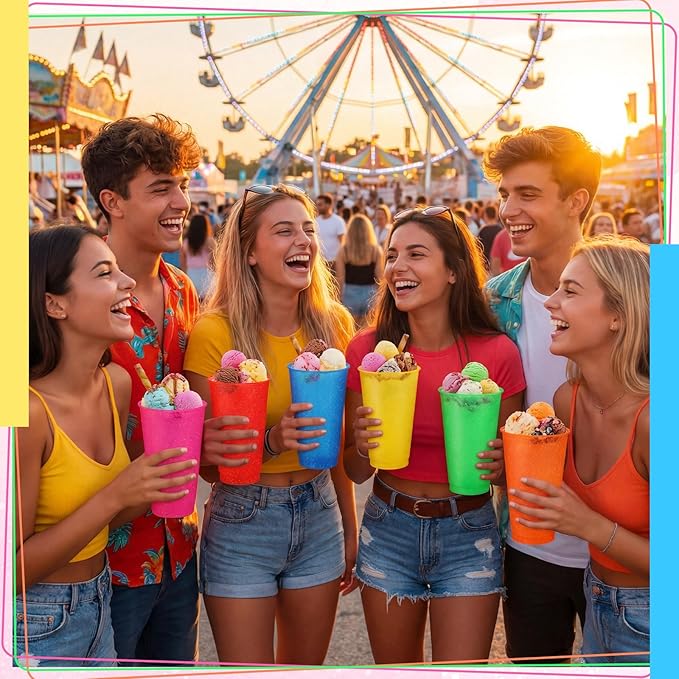 6 Set Slushie Cups with Dome Lids and Straws Detachable Spoon Straws Reusable Plastic Iced Coffee Cups Smoothie Tumbler for Birthdays Summer Party Supplies(Light Colors,24 oz)