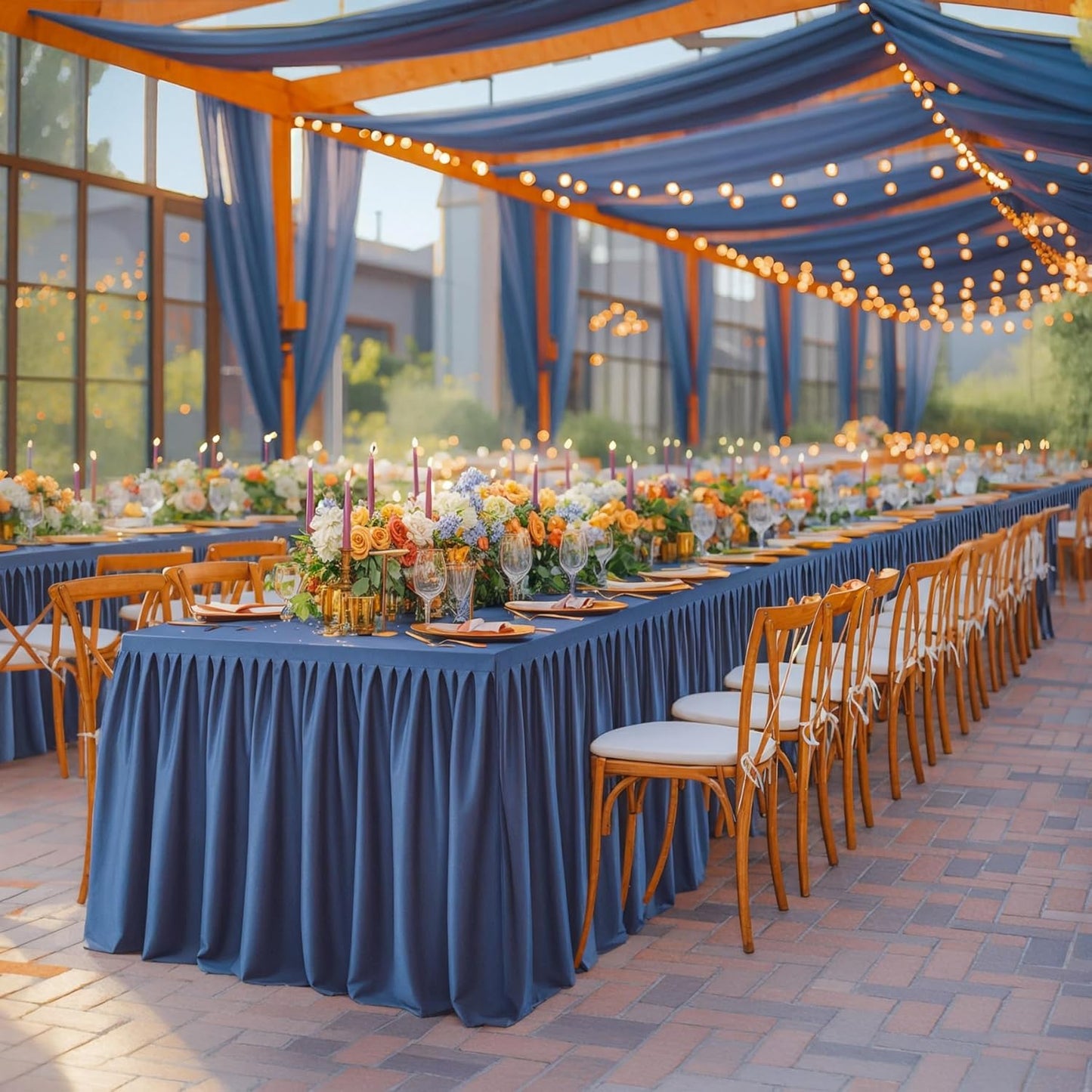 Navy Blue Polyester Table Clothes for 4 Foot Rectangle Tables, Wrinkle Free Fitted Table Cover 4ft Stretch Tablecloths with Skirt for Parties Weddings Birthday Banquet Baby Shower