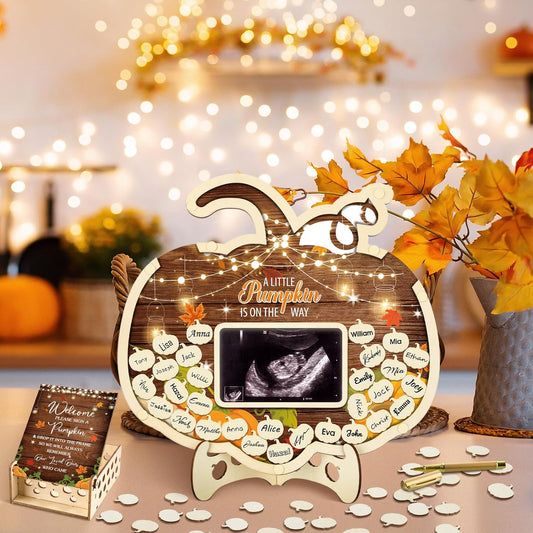 Wenqik 63 Pcs Rustic Little Pumpkin Baby Shower Guest Book Alternatives Set Baby Shower Decorations with Photo Frame Sonogram Frame Keepsake 60 Wood Slices Guest Book for Birthday
