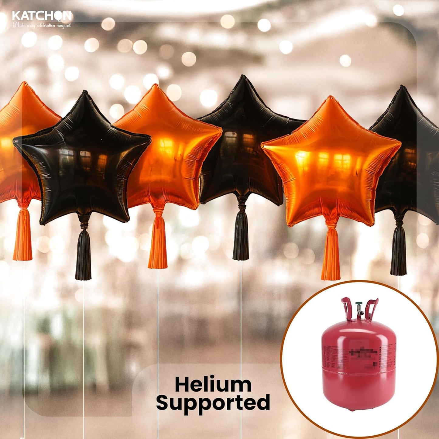 Katchon, Orange And Black Star Balloons -18 Inch-pack of 12 | Halloween Balloons | Orange Balloon For Halloween Decorations Indoor | Basketball Party Decorations | Orange, Black Party Decorations