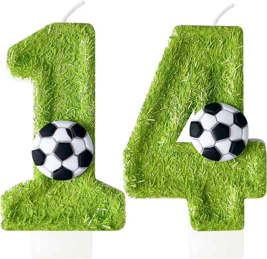 Birthday Candles Numbers，Soccer Birthday Decorations，Suitable for Girl and boy Cake Toppers, Wedding Cakes, Anniversaries, Party Celebrations, Birthday Decorations (Number 14)