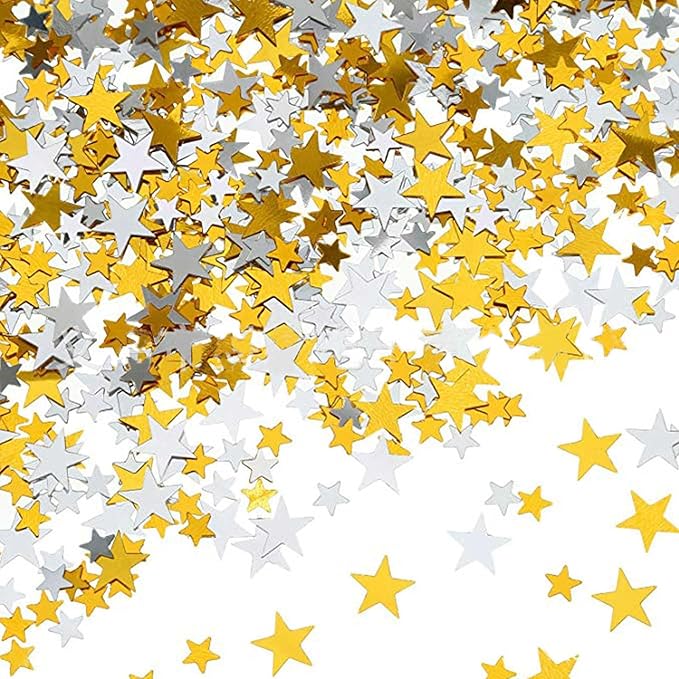WEIKA 60g Star Confetti Glitter Star Table Confetti, Metallic Foil Star Glitter, Table Decorations for Party Wedding birthday graduation Decorations(Glitter Gold and Silver Set, 10mm and 6mm)
