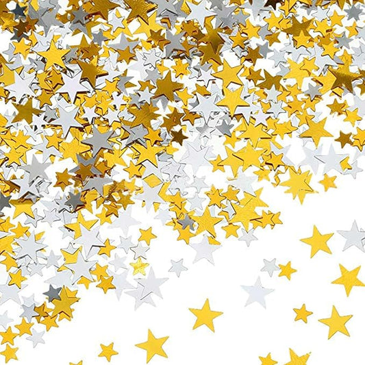 WEIKA 60g Star Confetti Glitter Star Table Confetti, Metallic Foil Star Glitter, Table Decorations for Party Wedding birthday graduation Decorations(Glitter Gold and Silver Set, 10mm and 6mm)