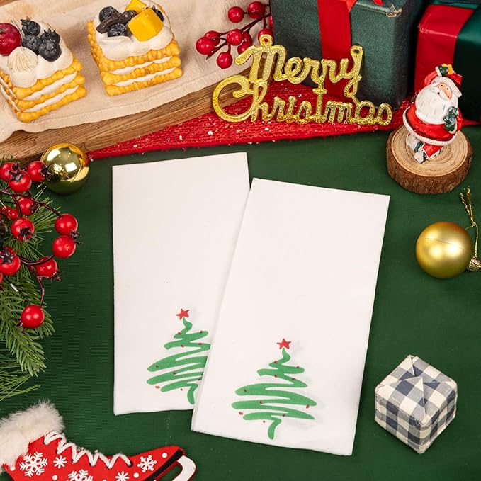Supernal 100pcs Christmas Disposable Paper Napkins, Red Green Christmas Tree Napkins, Linen Like Papers Hand Towels, Christmas Guest Napkins for Kitchen Bathroom Christmas Parties Dinners and Events