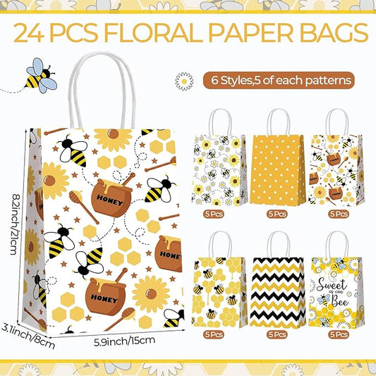 Resholder 30 Pcs Bee Gift Bags with Handles Sweet as Can Bee Party Decorations Bumble Goodie Paper Bags Portable Candy Treat Pouch for Theme Birthday Baby Shower Gender Reveal Party Favor Supplies