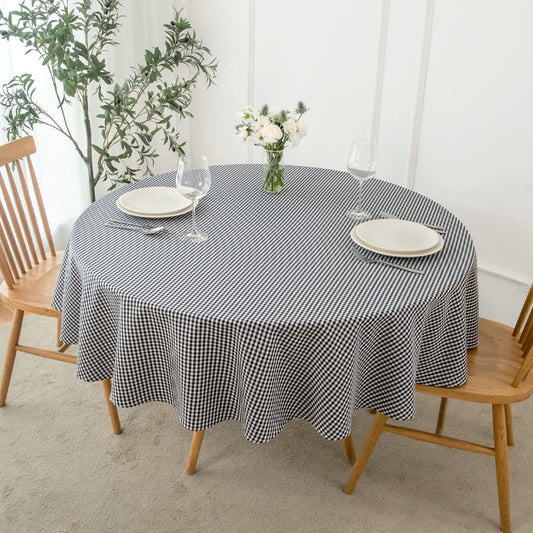 maxmill Round Checkered Tablecloth Spillproof Wrinkle Free Heavy Weight Gingham Table Cloth for Circular Table Cover Buffalo Plaid for Buffet Banquet Parties Holiday Dinner 70 Inch Black White