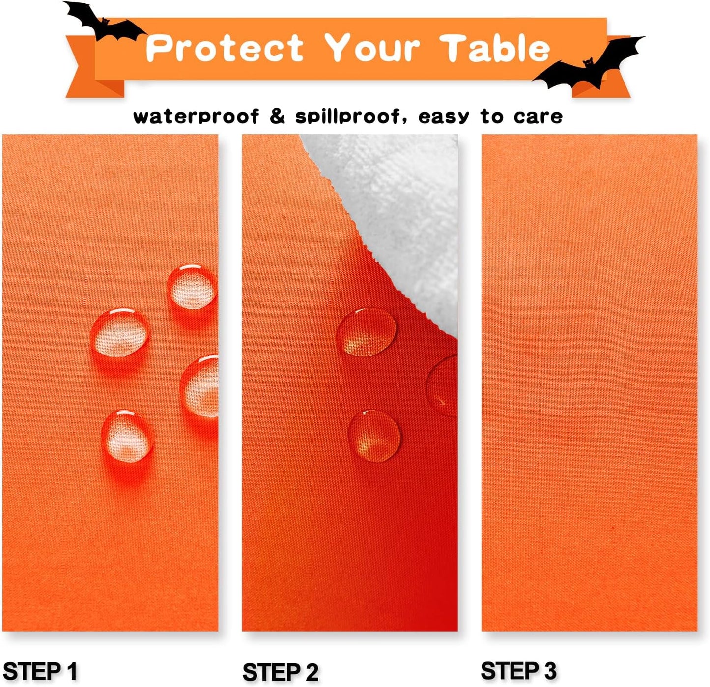Hiasan Pumpkin Orange Square Tablecloth - Waterproof and Spillproof Restaurant Washable Polyester Table Cloth for Dining Room, 54 x 54 Inch