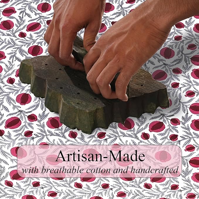 Ridhi Hand Block Print Sangria Red Rectangle Cotton Tablecloth 90" x 60" Reusable Table Cover Decorative Everyday Use for Dining, Farmhouse, Home Gift for Spring, Easter, Valentine