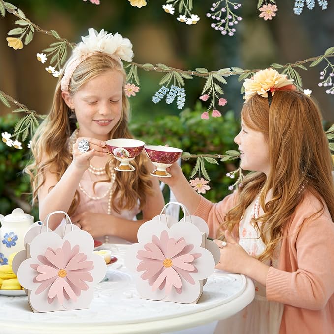 Cheerland Flower Party Favor Bags Floral Gift Bags Daisy Birthday Party Decoration Pink Party Goodie Bag Tea Party with Handles for Baby Shower Spring Girls Wedding Decorations Supplies Pack of 8