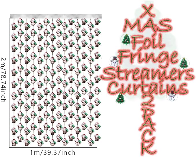 Santa Claus Party Decorations - 2 Packs Silvery Foil Fringe Streamers Curtains for Bachelorette, Birthday Backdrop Decorations,Bridal Shower Party Decorations (3.3x6.6 ft)