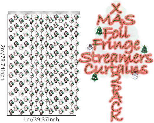 Santa Claus Party Decorations - 2 Packs Silvery Foil Fringe Streamers Curtains for Bachelorette, Birthday Backdrop Decorations,Bridal Shower Party Decorations (3.3x6.6 ft)