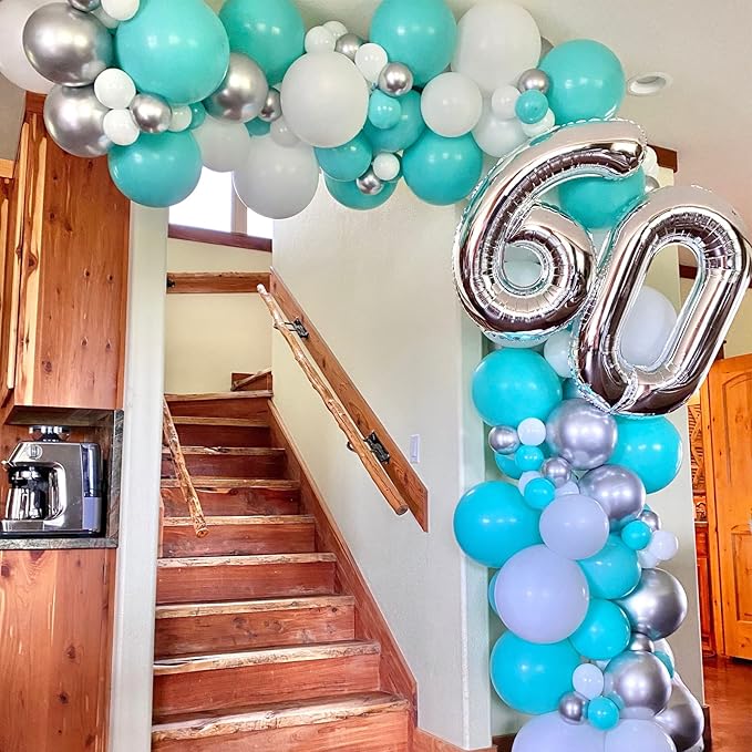 Teal Blue Silver White Balloons, 50Pcs Teal and Silver Balloons Turquoise Blue White Silver Confetti Latex Balloons for Wedding Bridal Shower Birthday Graduation Party Decorations