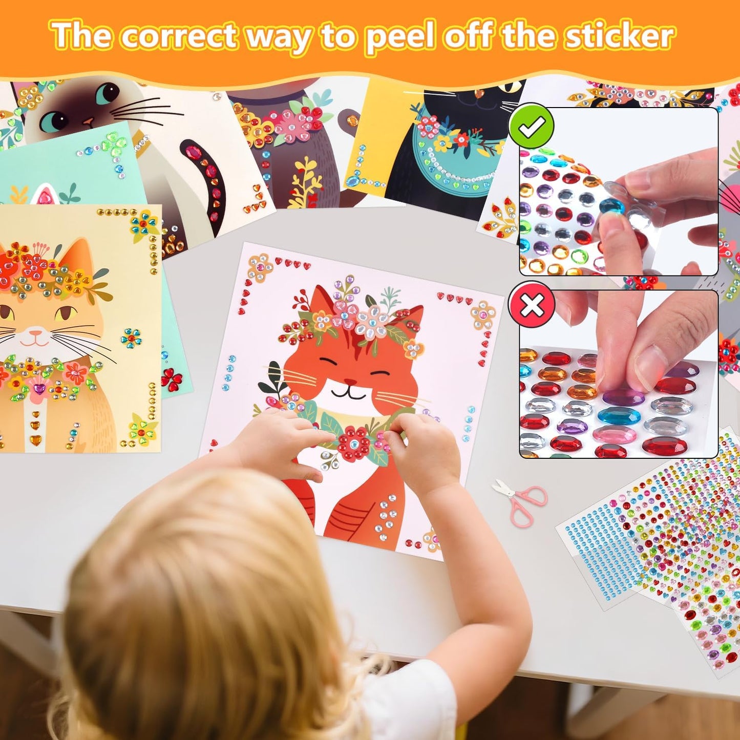 Marlrin Cats Crafts for Kids Ages 4-8,Gem Stickers Crafts,Diamond Art Kits for Kids,Arts and Crafts Kits,Craft Kit for Girls 6-8,Birthday&Christmas Gift for Girls & Boys Ages 3, 4, 5, 6, 7, 8