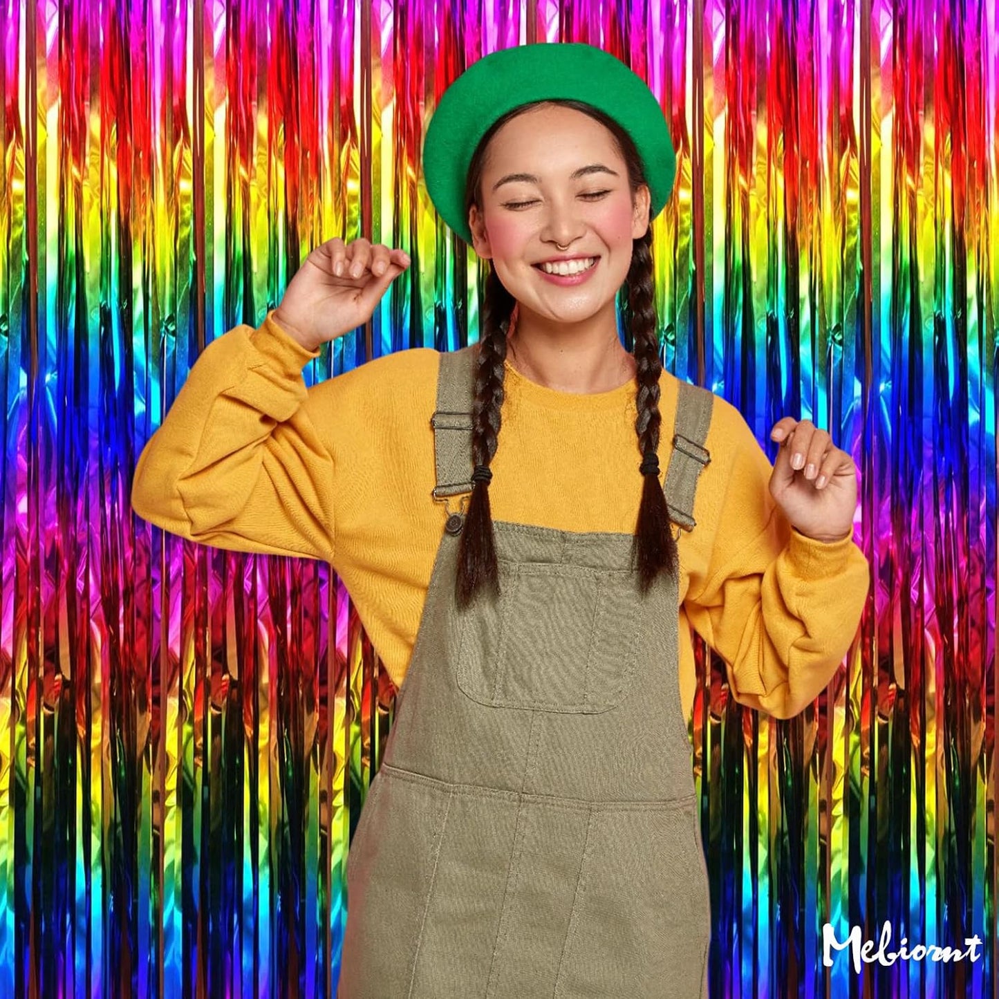 4 Pack Rainbow Fringe Curtain Backdrop, 3.2Ft x 9.8Ft Colorful Metallic Tinsel Foil Fringe Streamers for Photo Booth Birthday Wedding Baby Shower Carnival Easter Mother’s Day Party Decorations
