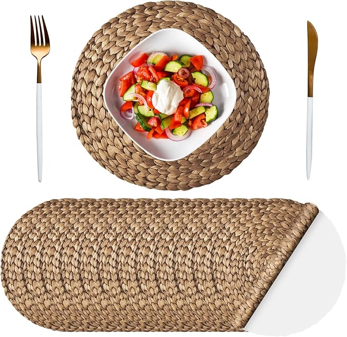 Sinmoe 100 Pack Disposable Paper Placemats Bulk 13 Inch Paper Charger Place Mat Party Charger Plates Table Place Mats for Dinner Wedding Birthday Baby Shower Spring Dining Tableware(Woven)