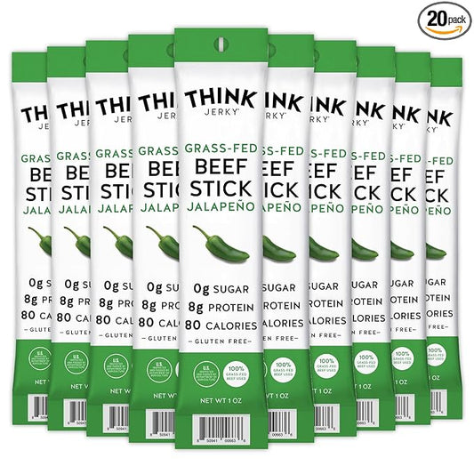 Think Jerky Jalapeno Beef Sticks, Gluten and Sugar Free, No Nitrates, Keto Paleo Friendly High Protein Low Carb Meat Snack - 1.0 oz Sticks, 20 Pack