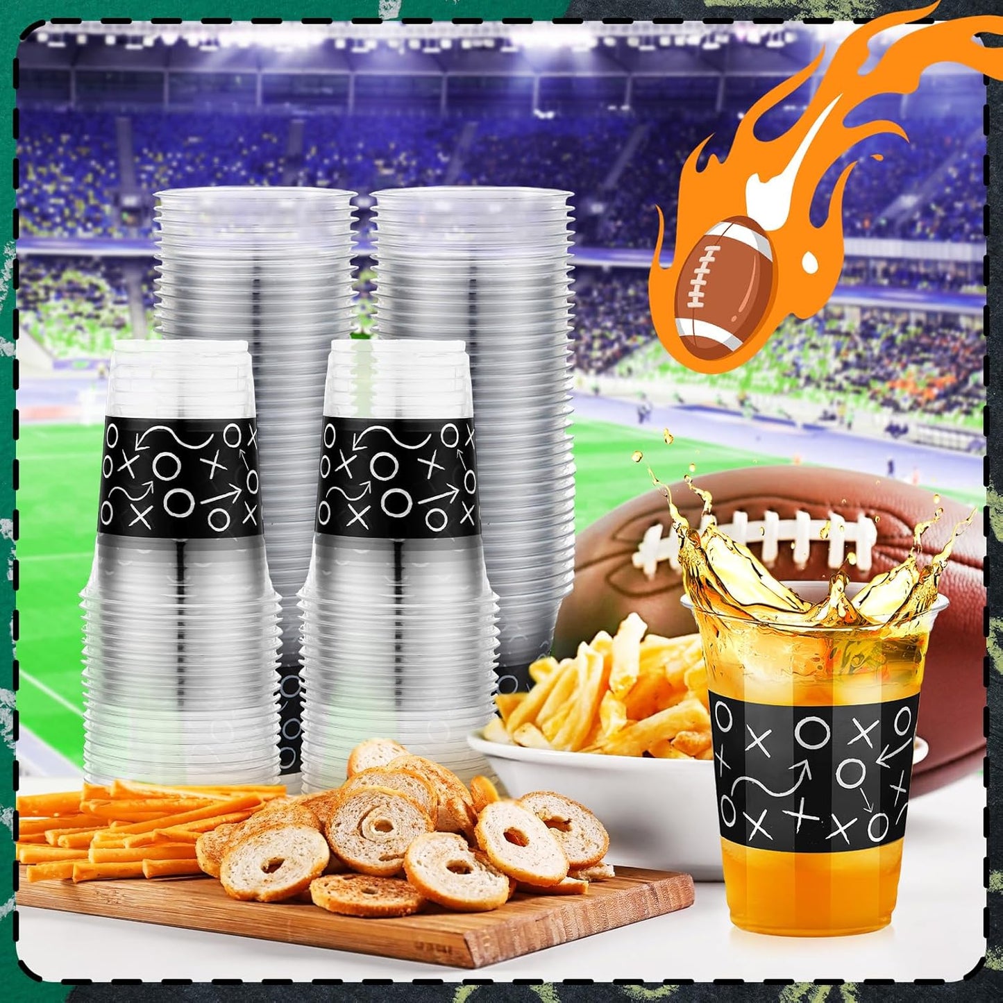 100 Pcs 16 oz Football Plastic Cups, Football Themed Party Supplies, Disposable Clear Football Party Beverage Ice Cream Coffee Cups for Football Sport Theme Birthday Party Favors Toy