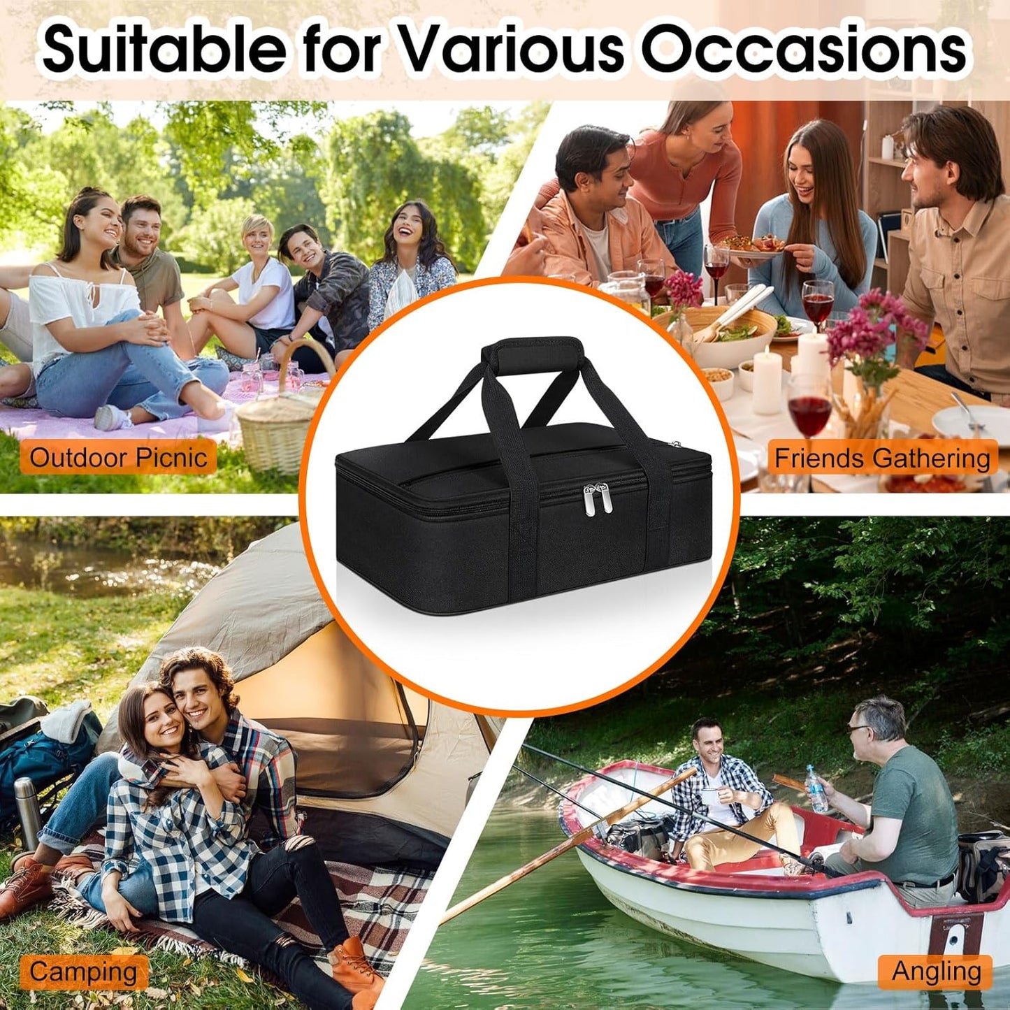 Insulated Casserole Carrier, Portable Casserole Carrier for Hot or Cold Food Lunch Tote Warmer or Cooler Bag, Lasagna Lunch Bag for Potluck Parties- Fits 9" x 13" Baking Dish-Black