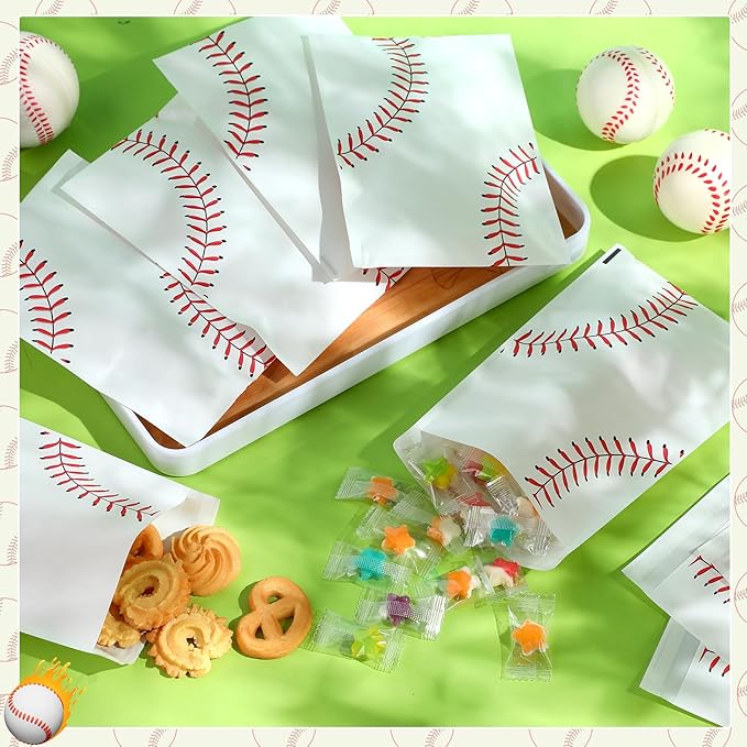 Tinlade 100 Pcs Gift Bags 5 x 7 Inch Treat Bag Favor Bag Self-Adhesive Candy Bag for Supply (Baseball)
