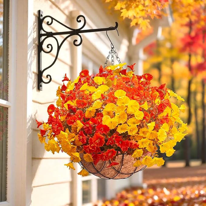 Artificial Flowers Outdoor Fall Decor - 12 Pcs UV Resistant Fade Proof Fake Plants for Garden Porch, Thanksgiving Autumn Decorations, Waterproof for All Weather