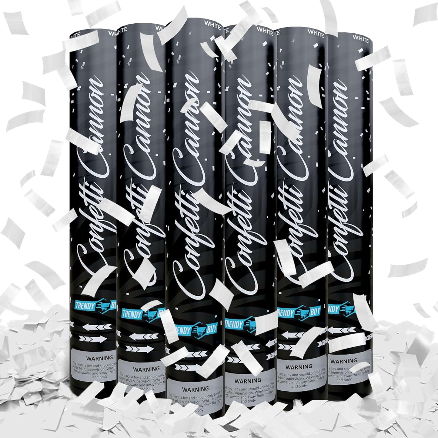 12" White Confetti Poppers (6-Pack) | Biodegradable Rice Paper Confetti Cannon for Weddings, Birthdays, Anniversaries, and New Year's | Shoots 25ft | Eco-Friendly Party Confetti Shooter
