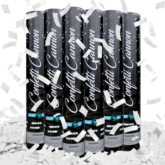 12" White Confetti Poppers (6-Pack) | Biodegradable Rice Paper Confetti Cannon for Weddings, Birthdays, Anniversaries, and New Year's | Shoots 25ft | Eco-Friendly Party Confetti Shooter