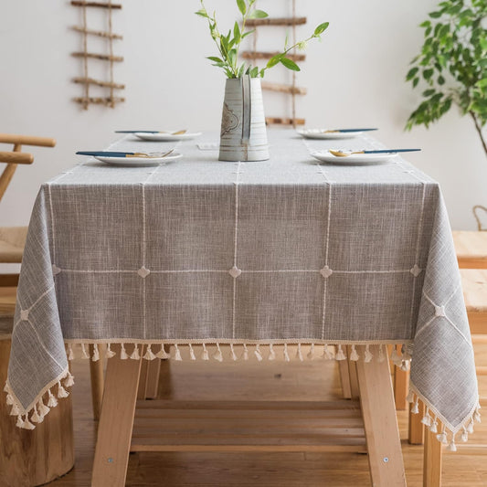 Pahajim Rustic Linen Tablecloth Cotton Rectangle Table Cloth for Kitchen Dining with Tassel Plaid Waterproof Tablecloths Rectangle/Oblong,55''x79'',4-6 Seats