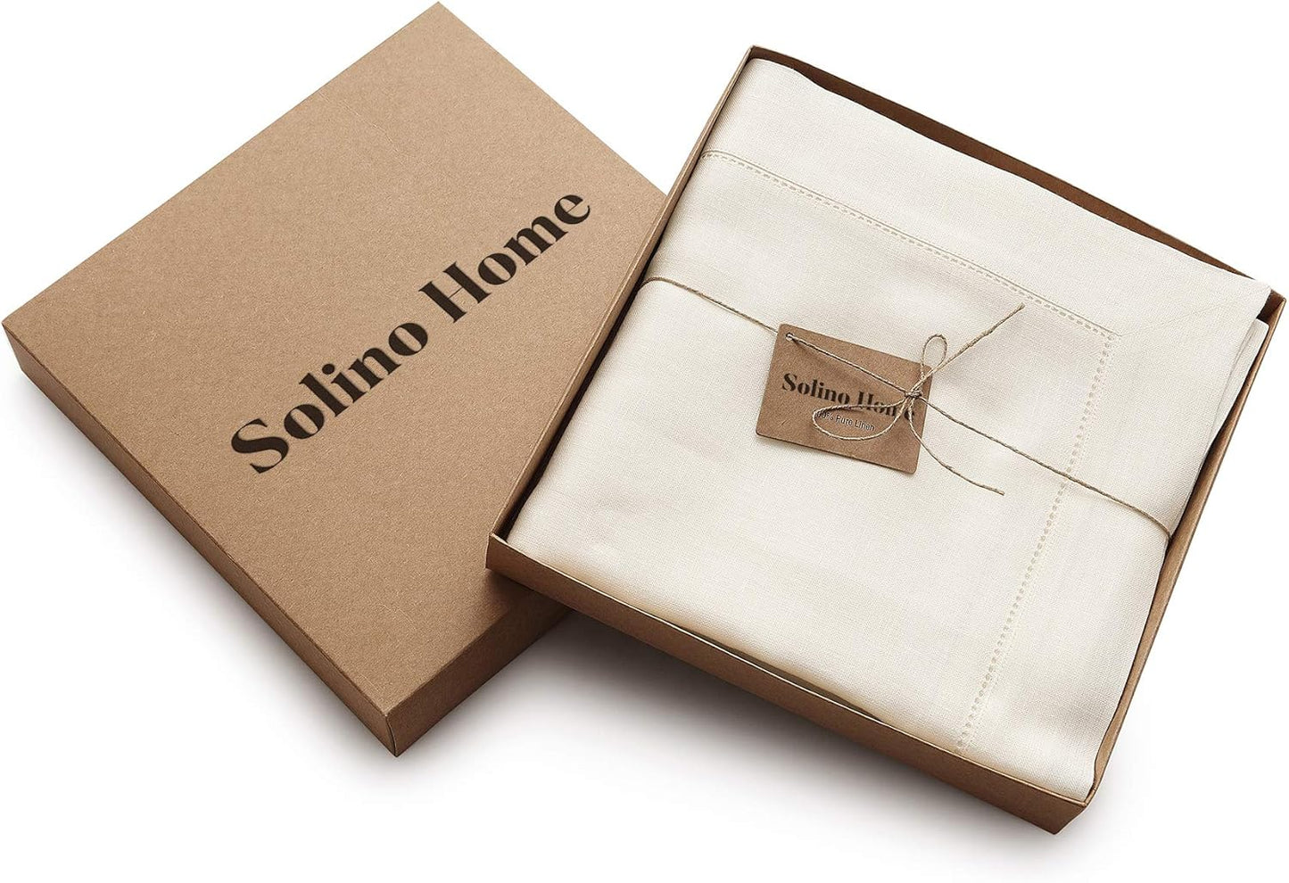 Solino Home Linen Tablecloth 60 x 132 Inch - Classic Hemstitch 100% Pure Linen Ivory Table Cloth for Rectangle Tables - Machine Washable Tablecloth for Fall, Autumn, Thanksgiving, Holiday