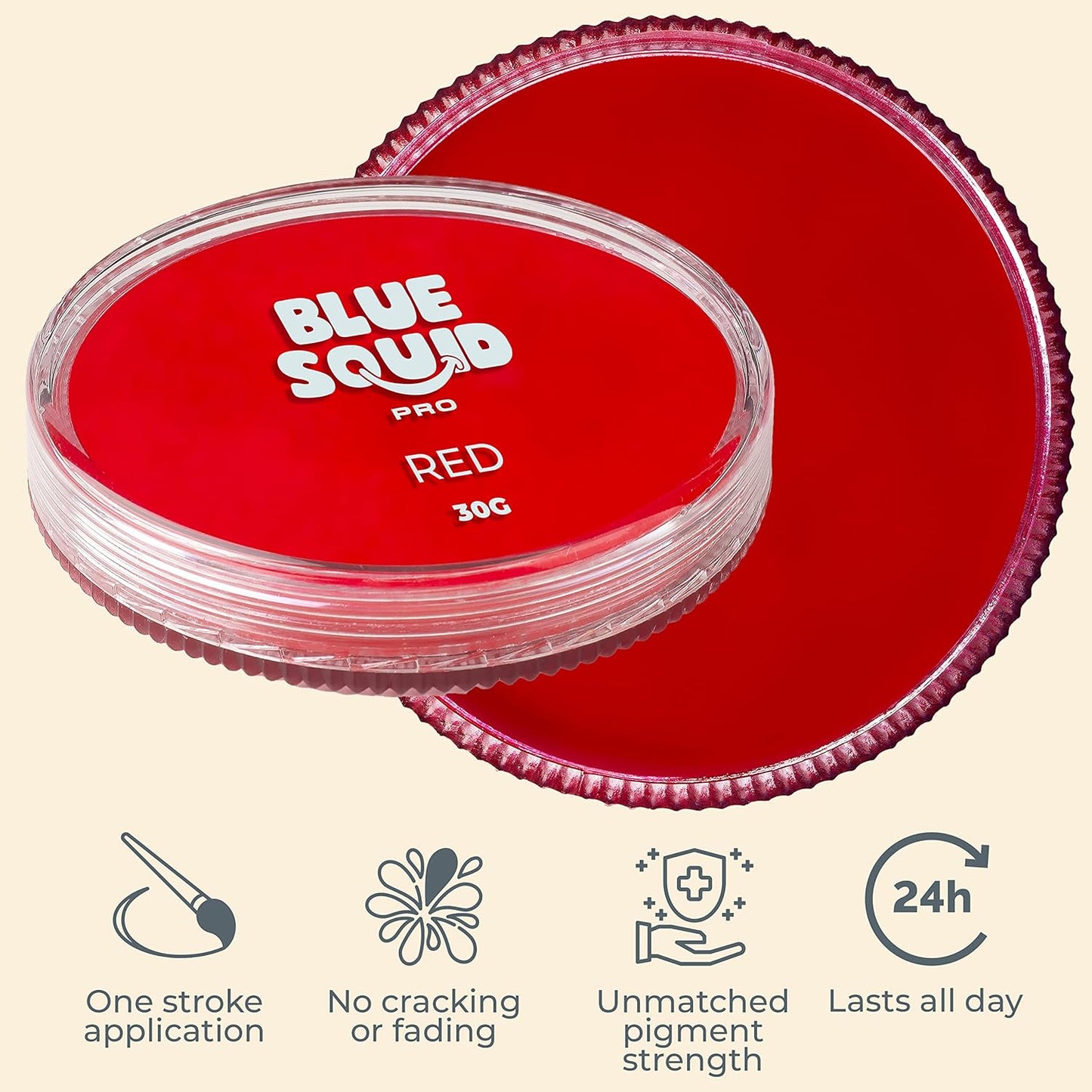 Blue Squid Face Paint Water Based Single Cake Professional Face Paint & Body Paint - Water Activated, Kids Adults Face Painting for Costume, Halloween Makeup, Cosplay - Classic Red Face Paint 30g
