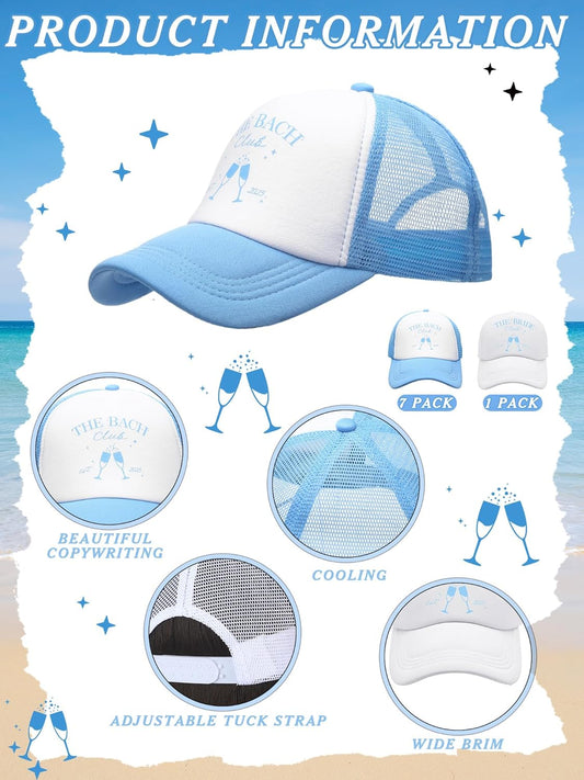 8 Pack Social Club Bachelorette Party Hats Include 1 Pack The Bride Cap and 7 Pcs The Bach Club Trucker Cap(Blue,The Bach)