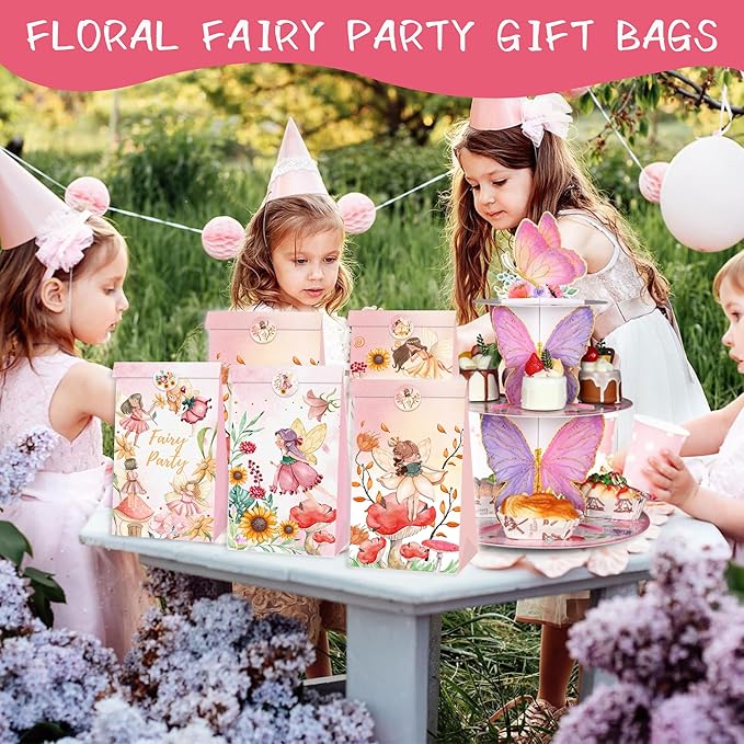 12 Pcs Fairy Party Favor Sunflower Gift Bags with Stickers Spring Floral Welcome Flower Party Favors Butterfly Paper Candy Goodie Treat Bags for Garden Decor Bday Bridal Baby Shower Wedding Supplies