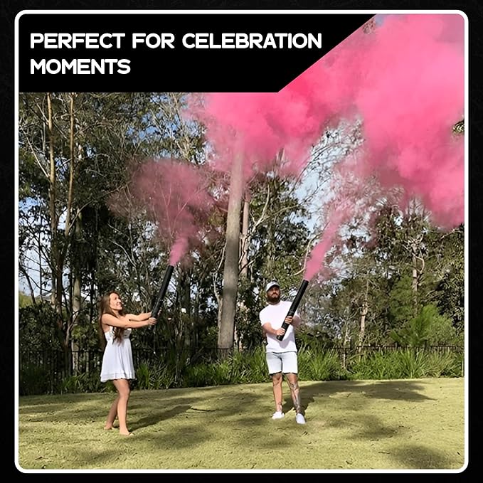 Ultimate Confetti – Handheld Gender Reveal Powder Cannon 24” Pink – Non-Toxic Food-Grade Powder Popper Cannon – Pre-Filled, Leak-Resistant Single-Use Cannon – 15–25 ft Outdoor Photo-Ready Explosion