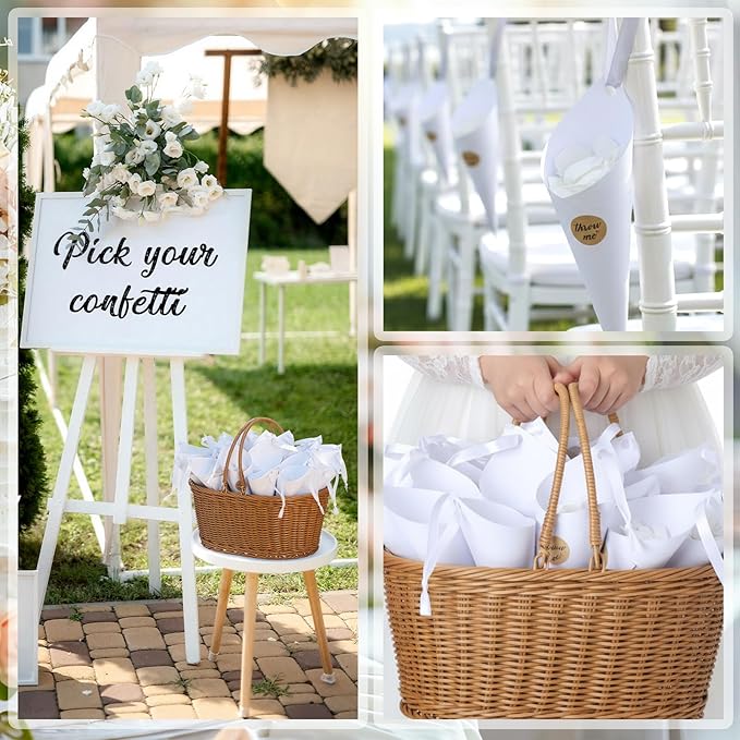 Biodegradable Wedding Confetti 5000 Paper Hydrangea Flower Petals with 60 Throw Me Stickers 60 Biodegradable Cones 1 Basket White Flower Petals for Wedding Ideas Romantic Night Decor