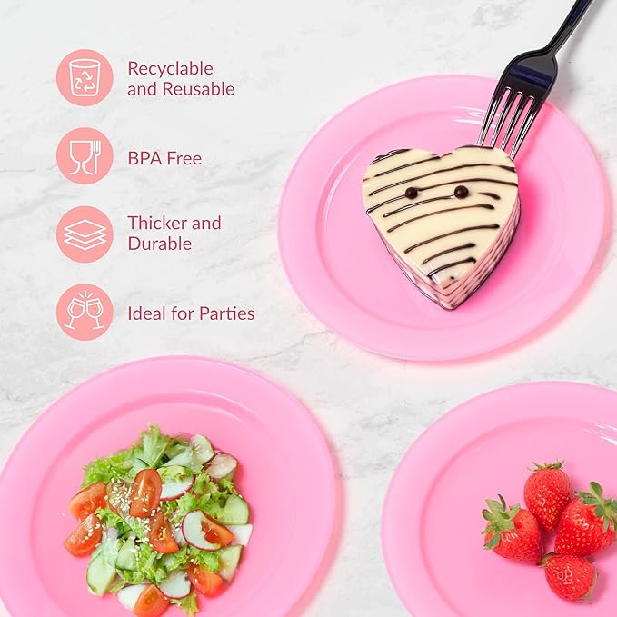 Prestee Pink Plastic Plates 6.25" – 100 Pack Disposable Party Plates for Wedding, Events, Parties – Elegant Pink Plastic Plates for Party, Fancy Disposable Dinnerware for Desserts, Salad