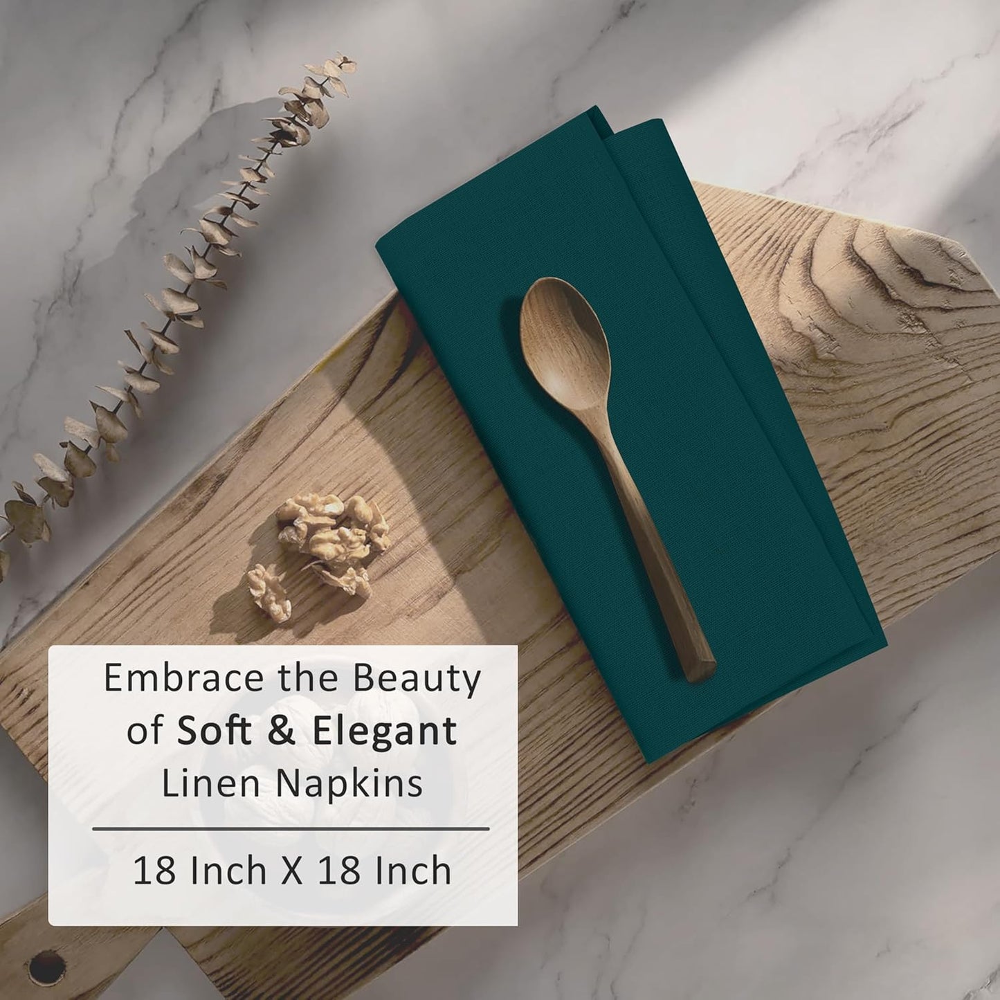 Ruvanti Linen Napkins Set of 6, 18x18 Cloth Napkins, Cotton Linen Blend Napkins Cloth Washable, Soft, Reusable Dinner Napkins for Wedding, Parties, Christmas, Thanksgiving, Everyday Use - Teal