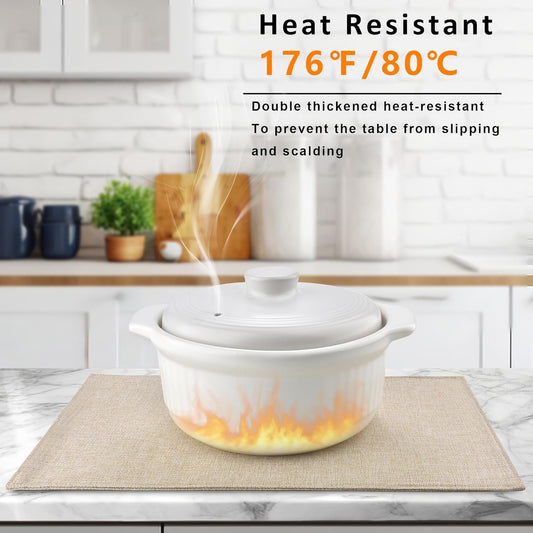 SLKQG Linen-Look Placemats Set of 8, Heat Resistant & Machine Washable Double-Layered Cloth Placemats for Dining Table, Indoor/Outdoor Use, Wrinkle-Free and Non-Slip Kitchen Table Mats (8, Beige)