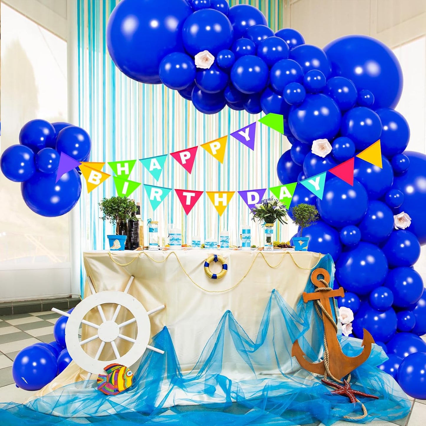 104pcs Royal Blue Balloons - 18/12/10/5 Inch Dark Blue Latex Balloons Garland Arch Different Sizes Pack for Graduation, Father’s Day, Independence Day, Baseball Party Decor