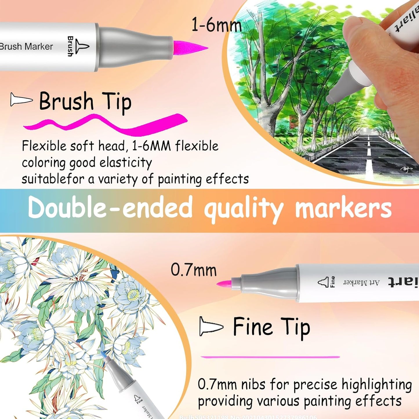 Caliart Pastel Markers Brush Tip, 61 Colors Alcohol Marker Set Dual Tip Permanent Art Pens for Adult Coloring Book, Artist Sketch Illustration Halloween Drawing Supplies Kit Gift, Brush & Fine