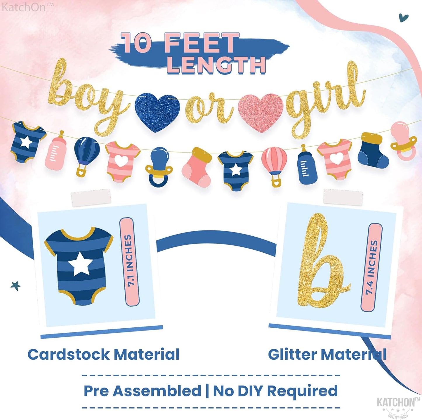 KatchOn, Boy or Girl Gender Reveal Decorations set - Pack of 68 | Boy or Girl Gender Reveal Banner, Baby Shower Decorations | Blue and Pink gender reveal Balloon Arch Kit, Boy or Girl Sign Banner