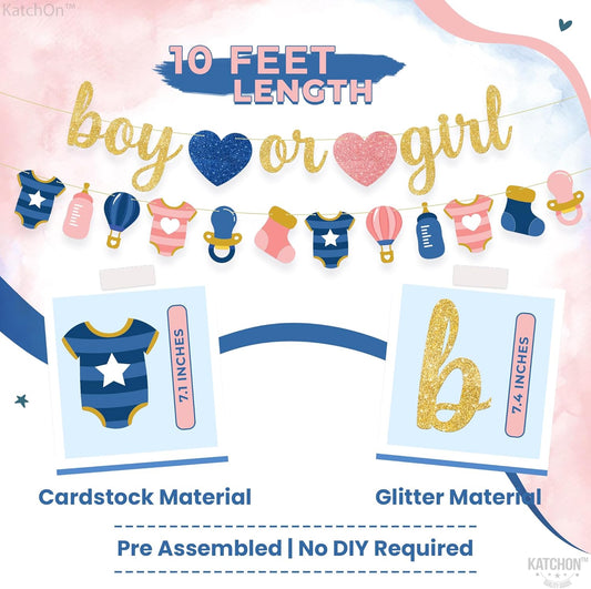 KatchOn, Boy or Girl Gender Reveal Decorations set - Pack of 68 | Boy or Girl Gender Reveal Banner, Baby Shower Decorations | Blue and Pink gender reveal Balloon Arch Kit, Boy or Girl Sign Banner