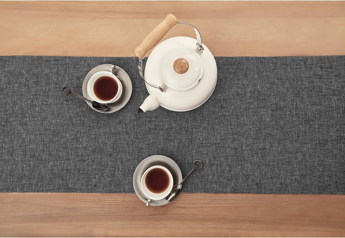 Solino Home Linen Charcoal Grey Table Runner 156 Inches Long - Athena, 100% Pure Linen 14 x 156 Inch Table Runner for Halloween, Thanksgiving